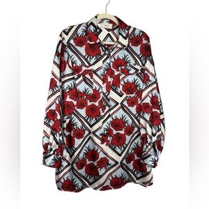 Vicolo Quiet Luxury Floral Button Long Sleeve Lightweight Open Back Blouse